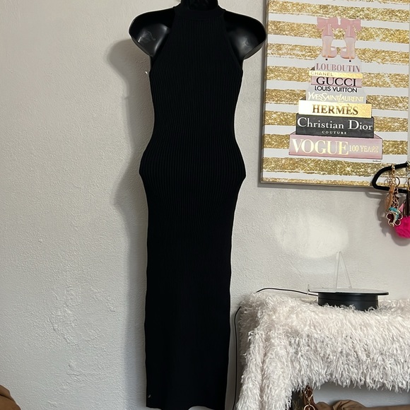 Michael Stars Giselle Heavy Rib Bodycon Midi Halter Dress Black XS - Picture 6 of 10
